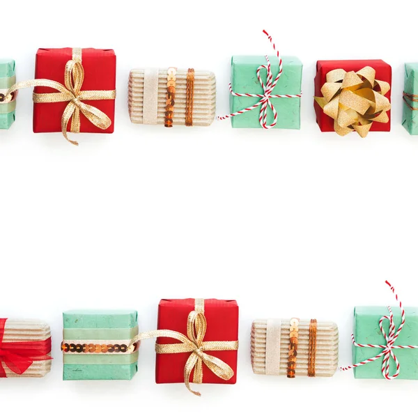 Collection Colorful Christmas Presents Isolated White Flat Lay View Copy Stock Picture