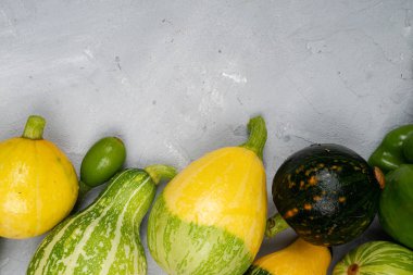 kabak, patlıcan açık gri bir arka plan, hasat yalan. Bu, 