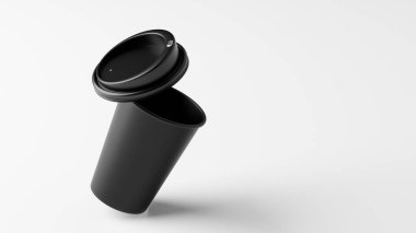 Arkaplanda plastik kapaklı boş bir kahve fincanı..