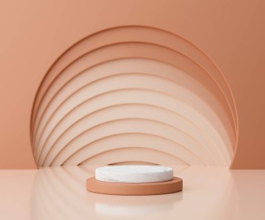 Renkli pastel arka plan üzerinde 3D minimal biçim podyumu veya kaidesi. Soyut kavram.