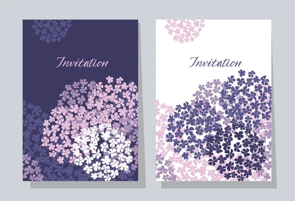 Hortensias violeta ronda plantilla de tarjeta de ramo . — Vector de stock