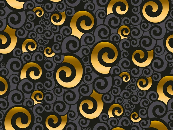 ゴールドと黒の渦巻き模様のシームレス パターン. — ストックベクタ