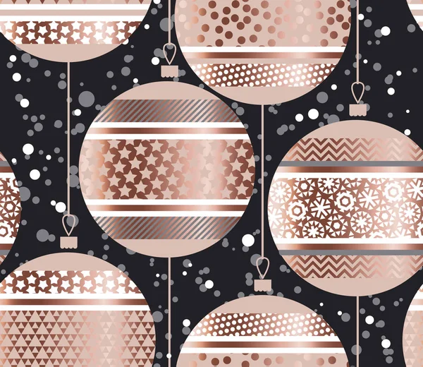 Luxe or rose bulles de Noël motif sans couture — Image vectorielle