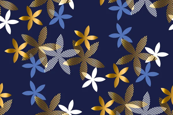 Elegant blue and gold floral seamless pattern — Stock Vector