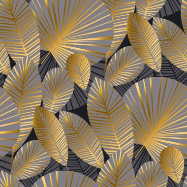 elegant gold tropical exotic leaves seamless pattern clipart
