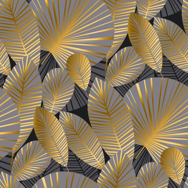 Elegante Gold tropischen exotischen Blättern nahtlose Muster — Stockvektor