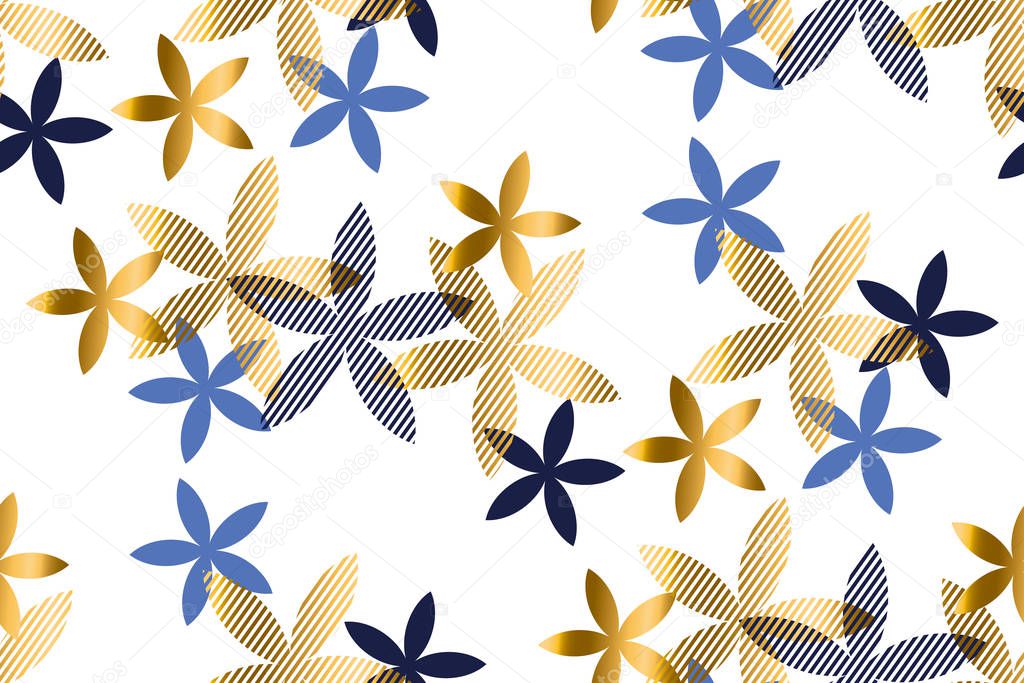 Elegant blue and gold floral seamless pattern