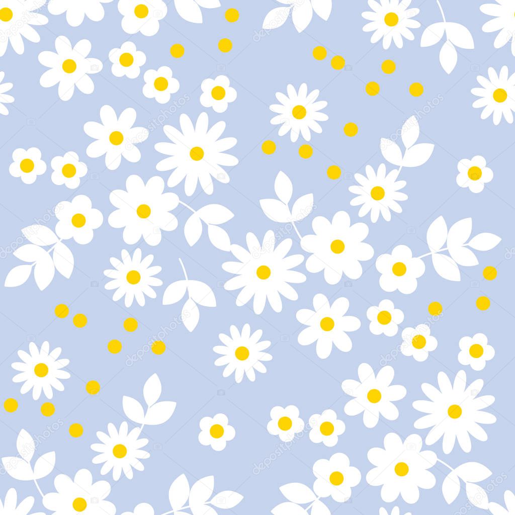 Abstract simple white flowers seamless pattern 