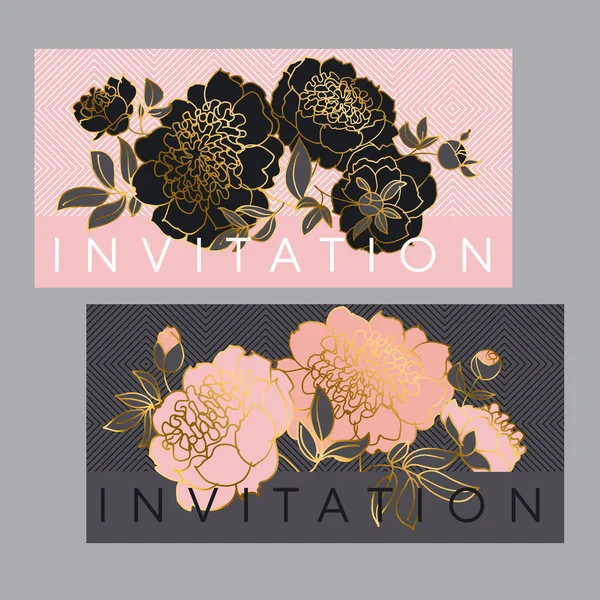 Concept zwart en pale rose peony bloem. — Stockvector