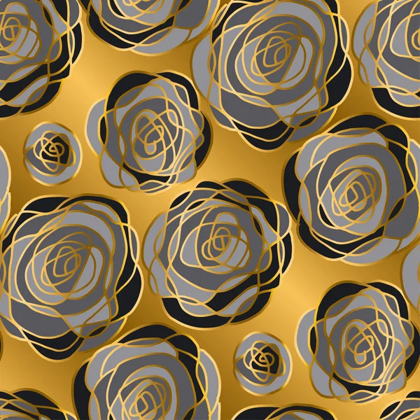 Oro Lujo Rosa Flores Decorativas Patrón Sin Costuras Motivo Floral — Vector de stock