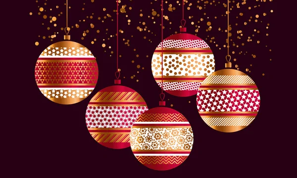 Boules de Noël géométriques rouges et dorées . — Image vectorielle