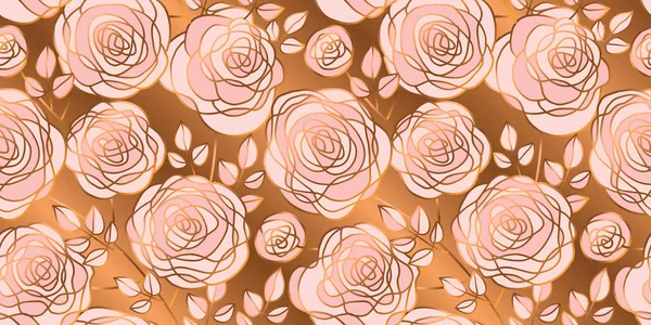 Luxury palepink ouro abstrato rosa flores padrão sem costura —  Vetores de Stock