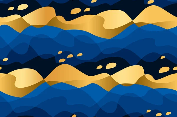 Luxe goud en blauw zee naadloze patroon. — Stockvector
