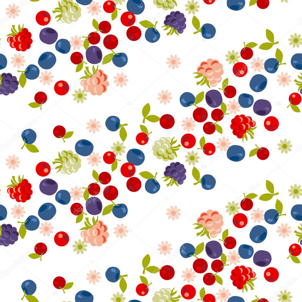 Assorted forest berries seamless pattern. 