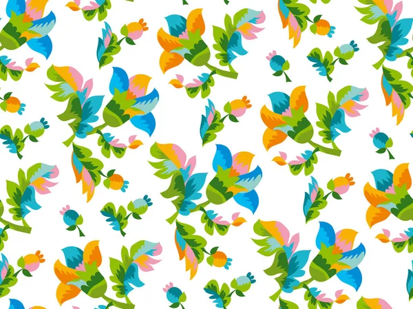 Folk style floral seamless pattern. — Stock Vector