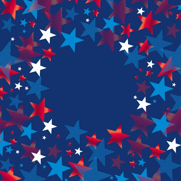 Red and blue stars in round frame for card template. — Stock Vector