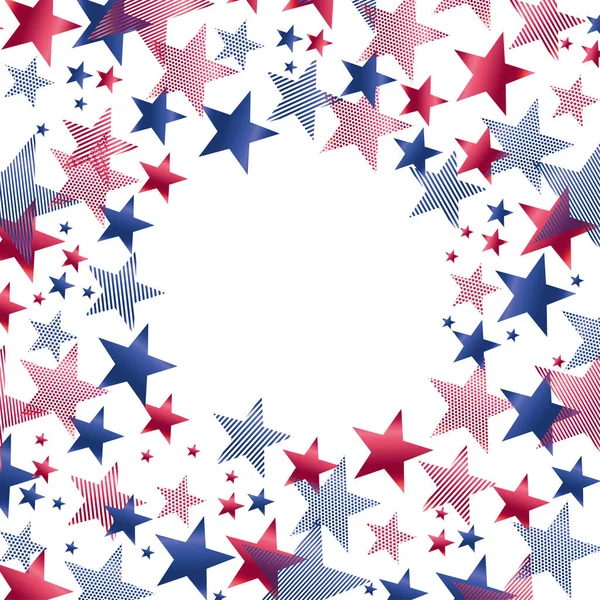 Red and blue stars in round frame for card template. — Stock Vector