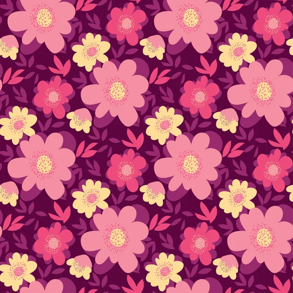 핑크와 노란색 추상적인 꽃 원활한 패턴 — 스톡 벡터