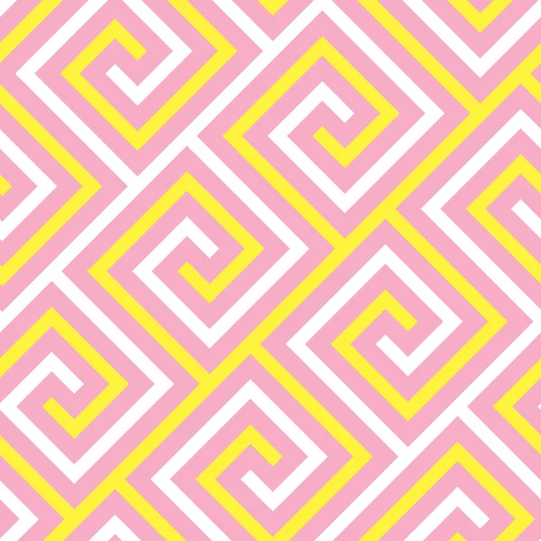 Abstrakte rosa und gelbe Mäander nahtlose Muster — Stockvektor