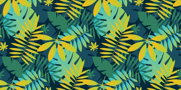 Зеленые яркие тропические листья бесшовные — стоковый вектор