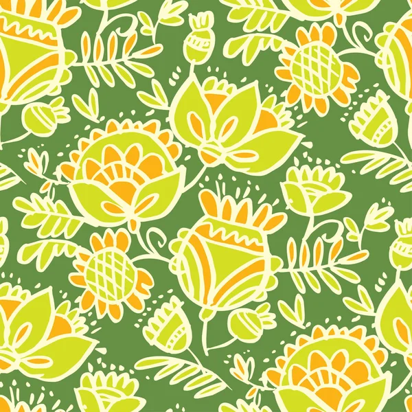 Bosquejo abstracto verde tropical patrón floral sin costuras — Vector de stock