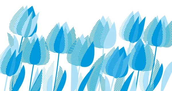 Graphic tulip flowers in monochrome blue color — Stock Vector