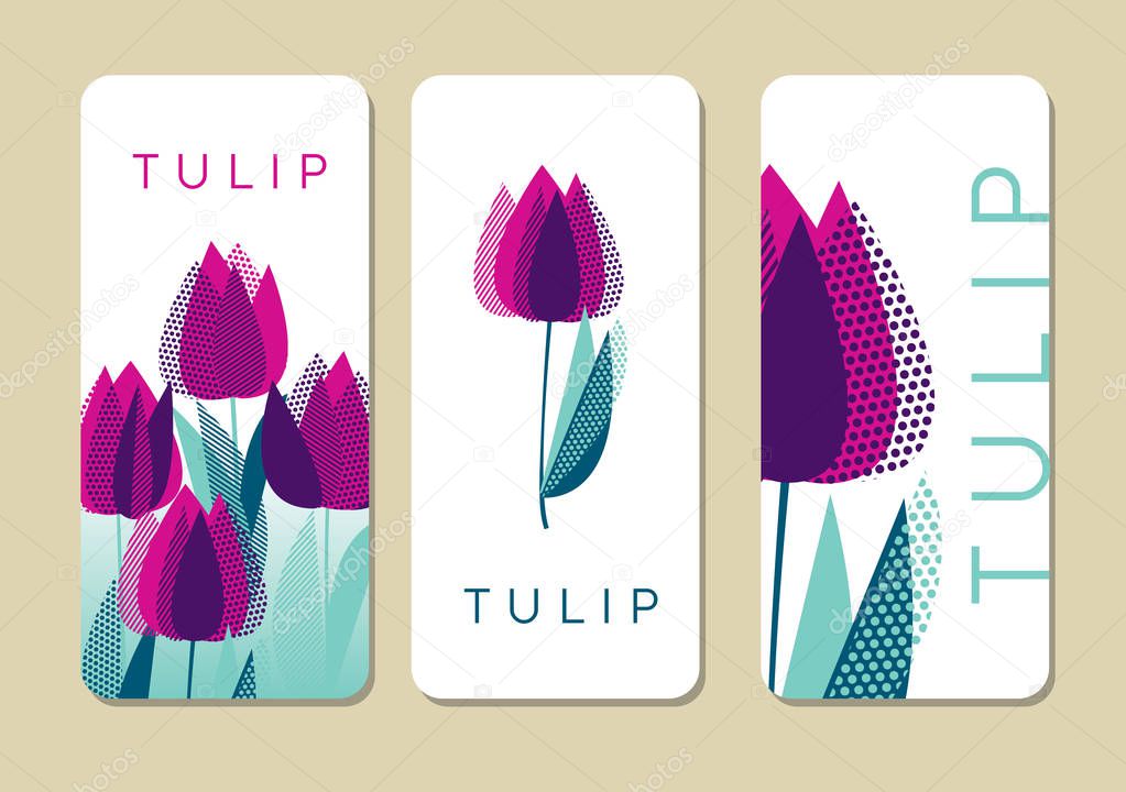 Purple tulip flowers vector on white backdrop. 