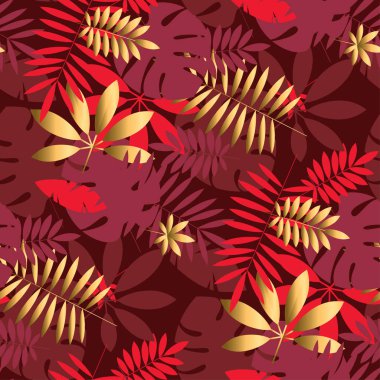 Altın ve kırmızı geometrik tropikal seamless modeli 