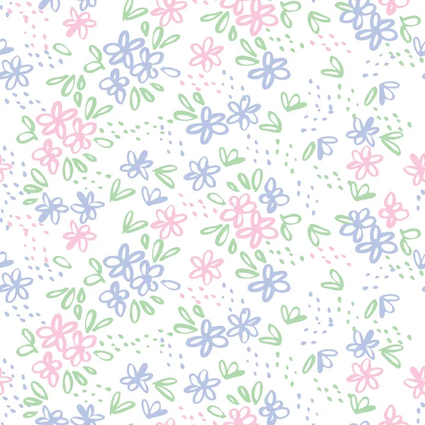 Croquis naïf fleurs de prairie motif sans couture — Image vectorielle