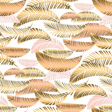Rose gold tropical seamless pattern with palm foliage clipart