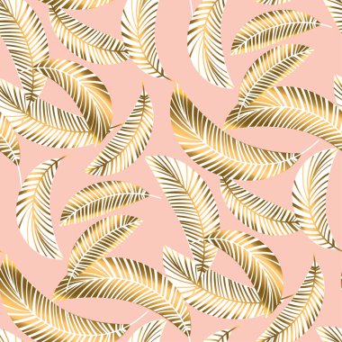 Rose gold tropical seamless pattern with palm foliage clipart