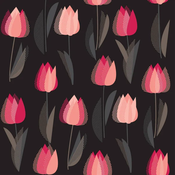 Moderno abstracto rojo tulipán flores patrón sin costuras . — Vector de stock