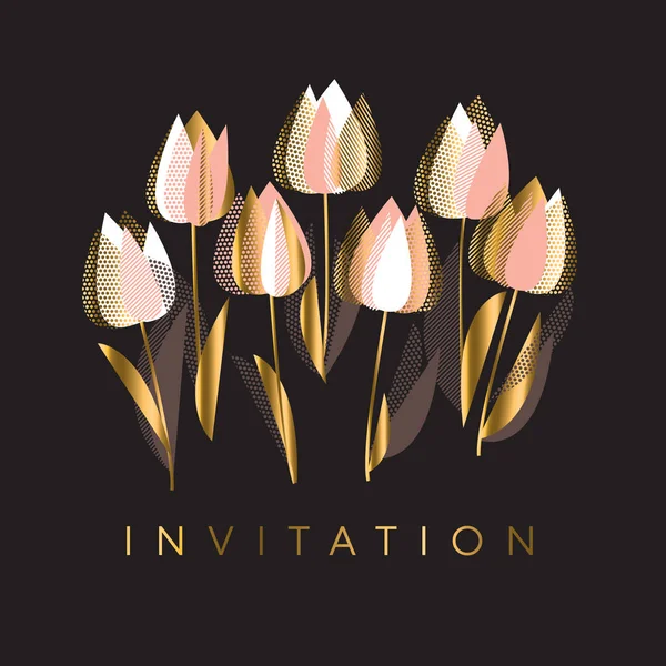 Decoratieve tulp bloemen vector illustratie op zwart — Stockvector