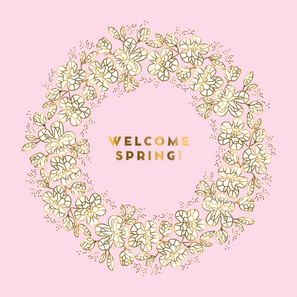 Rosa und goldene Farbe Sakura Blumen Kranz — Stockvektor