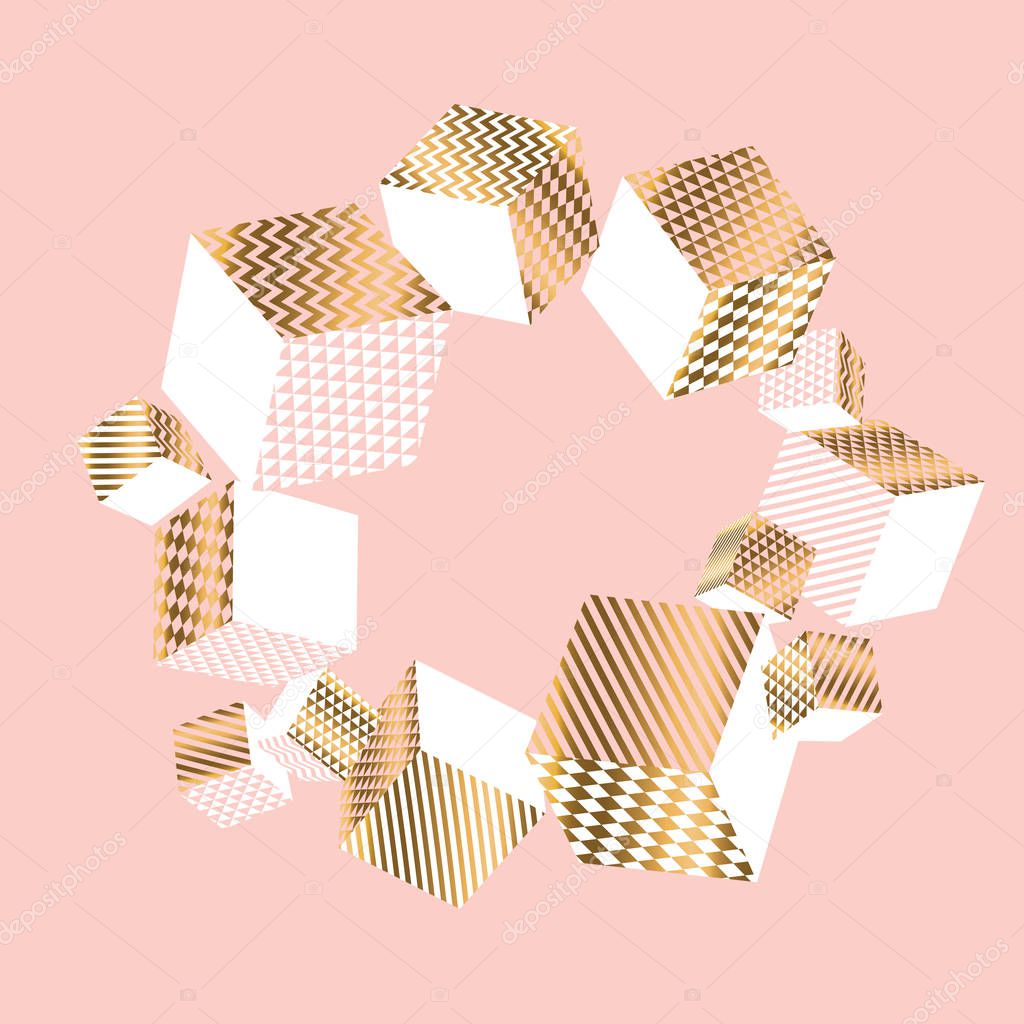 Geometry shapes in pale pink and gold 