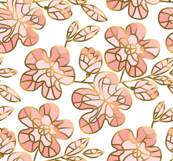 Roze en gouden sakura naadloze veldboeket patroon — Stockvector