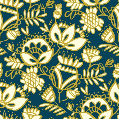 Köylü dekoratif çiçek seamless modeli. 