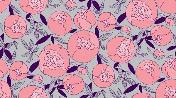 Anbud rosa runda pion blomma sömlösa mönster — Stock vektor