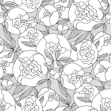 siyah ve beyaz şakayık çiçeği seamless modeli