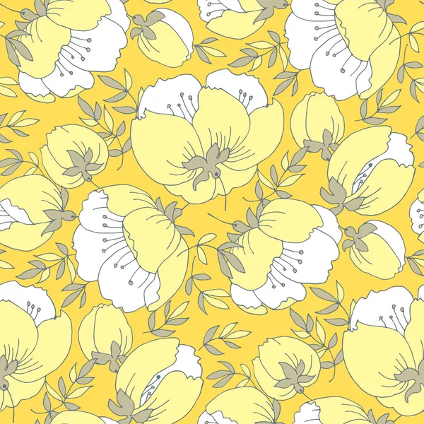 Tender elegant yellow rose flower seamless pattern. — Stock Vector