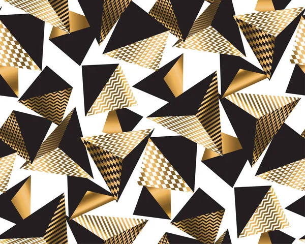 Geometrische Pyramide aus Gold und Schwarz im dynamischen Chaos. — Stockvektor