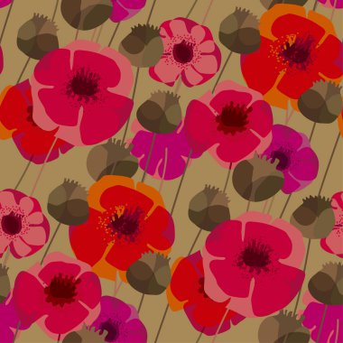 Haşhaş çiçek ve tohum kutuları seamless modeli