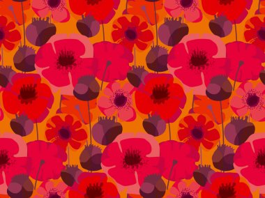 Dekoratif kırmızı haşhaş çiçek yinelenebilir motifi  