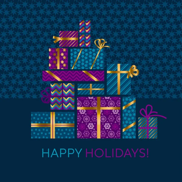 Boîte cadeau de Noël violette et bleue élément de design vectoriel — Image vectorielle
