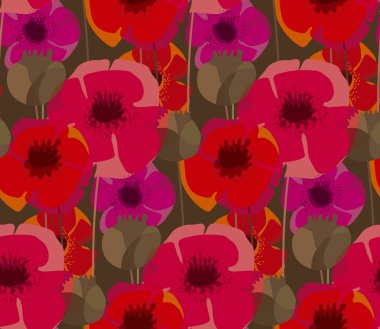 Haşhaş çiçek ve tohum kutuları seamless modeli