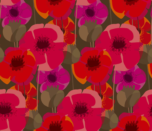 Poppy flowers and seed boxes seamless pattern