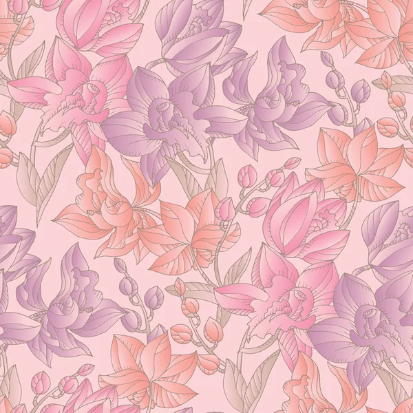Ніжний пастельний колір орхідеї квітковий безшовний візерунок — стоковий вектор