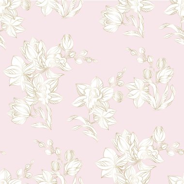 Pastel ve altın rengi orkide seamless modeli