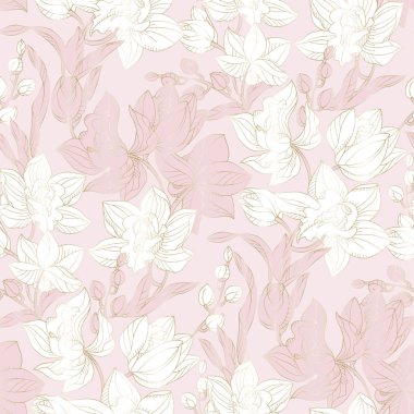 Pastel ve altın rengi orkide seamless modeli