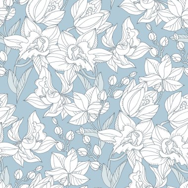 İhale orkide çiçekleri ile tropikal seamless modeli 